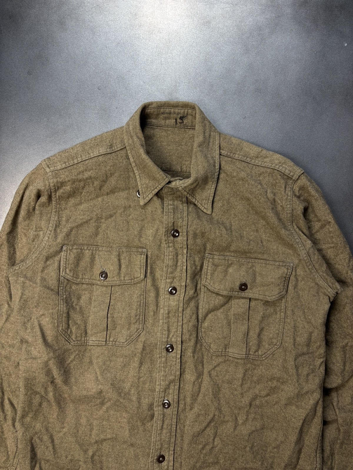 Vintage Vintage Wool Shirt WW2 Military WW1 Korea Vietnam Drab Army Size US S / EU 44-46 / 1 - 2 Thumbnail