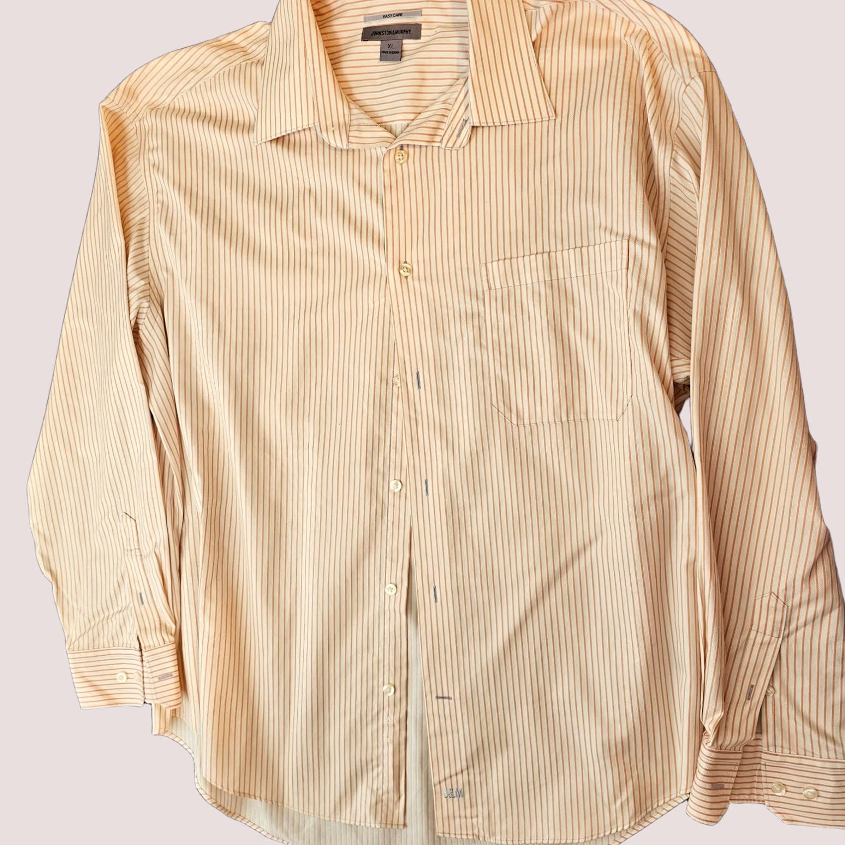 Johnston & Murphy Johnston & Murphy Shirt Long Sleeve White Pink Stripe Classic Collared Button-Up Easy Care XL Mens Regular Size XL Size US XL / EU 56 / 4 - 1 Thumbnail