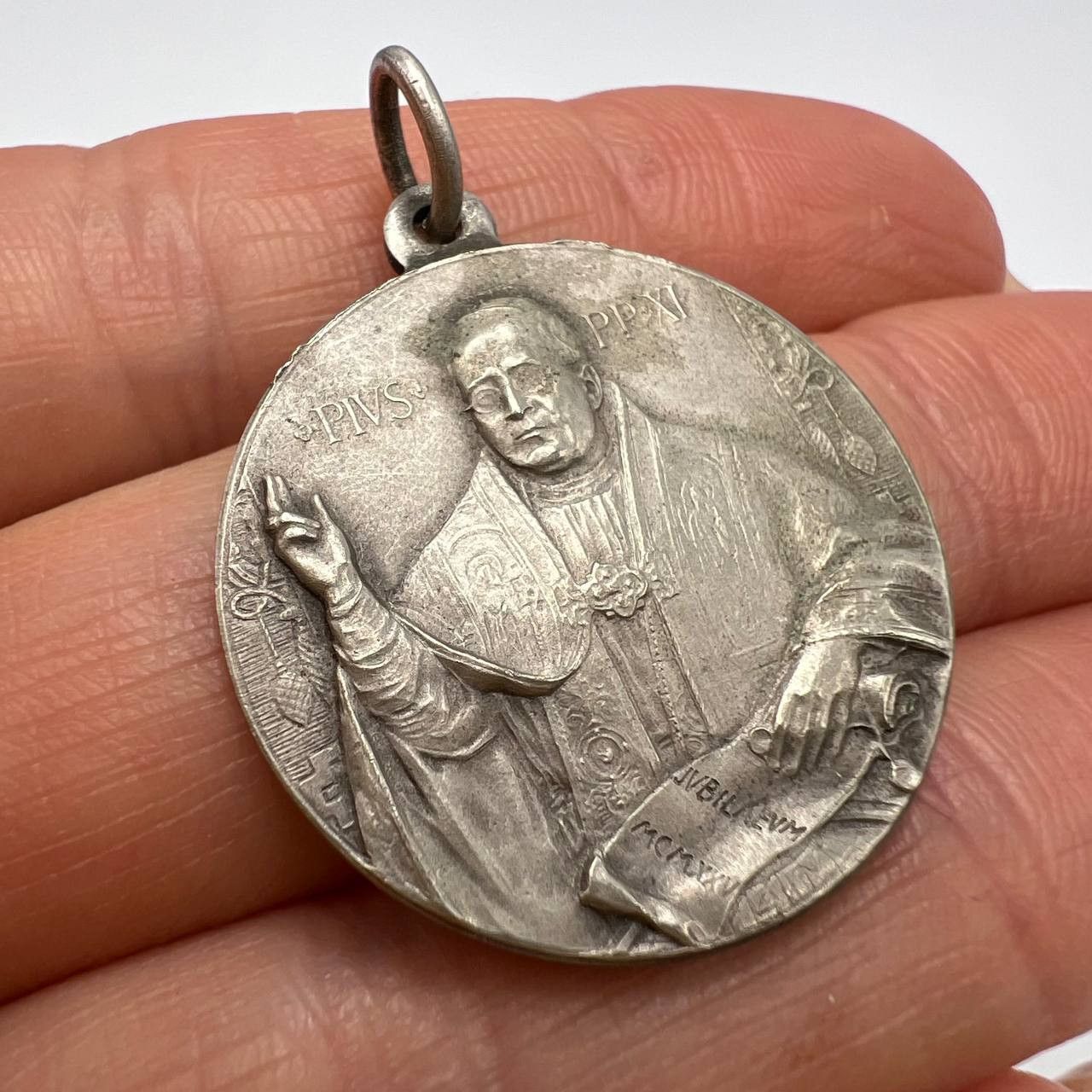 Vintage 1925 Antique Christian Medal Pendant Silver Pope Pius XI Size ONE SIZE - 4 Thumbnail