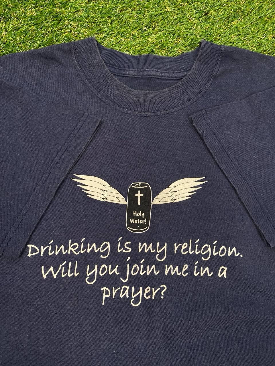 Pre-owned Band Tees X Humor Vintage Drinking Is My Religion 90's Humor Graphic Tee In Navy