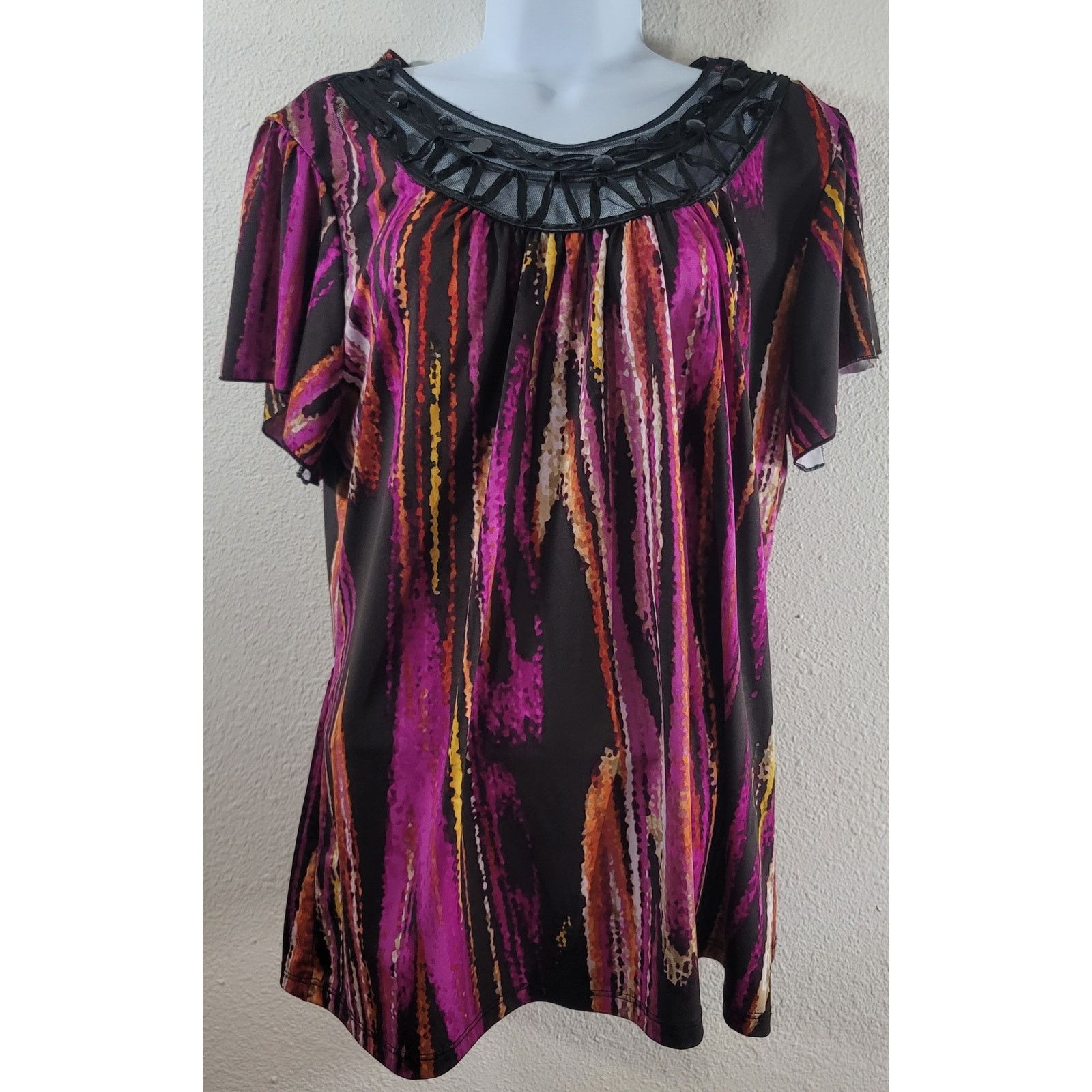 Other Fashion Bug Purple Black Striped Beading Lace Trim Top XL Size XL / US 12-14 / IT 48-50 - 1 Thumbnail