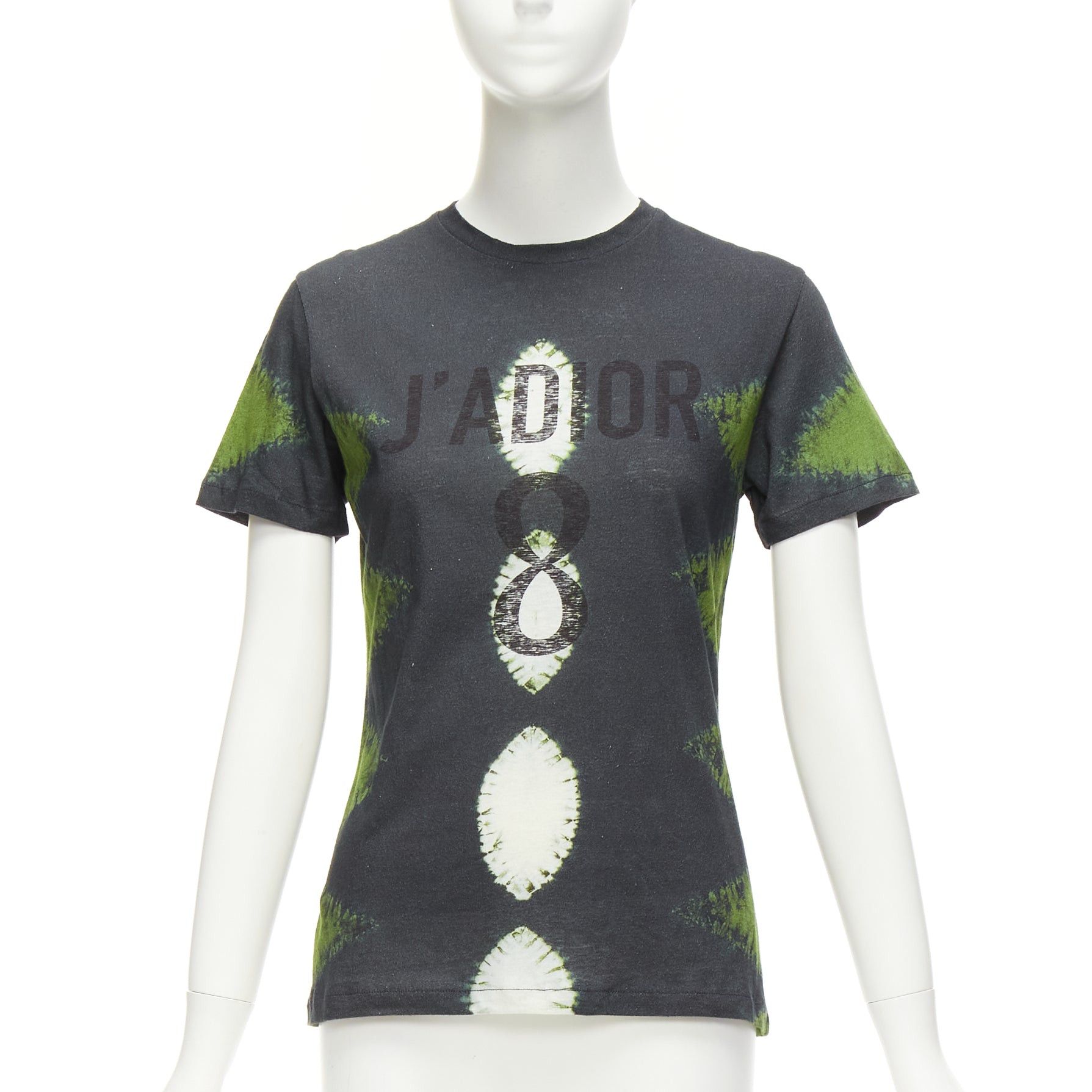 image of Christian Dior J'aDior Green Grey Tie Dye Cotton Linen 8 Tshirt Xs, Women's (Size Small)