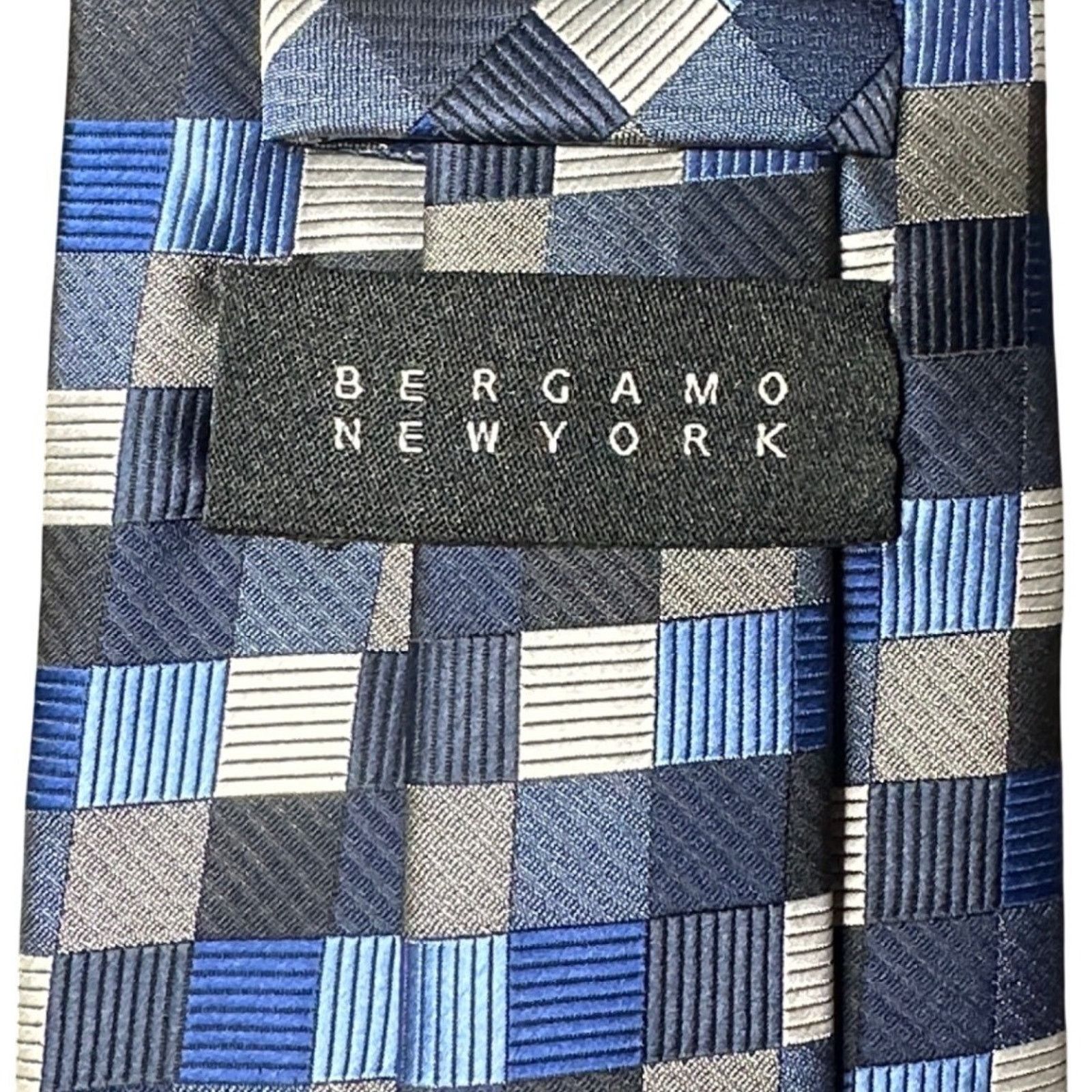 Bergamo New York Bergamo New York Mens Blue Grey Plaid Silk Necktie Tie Size ONE SIZE - 4 Thumbnail