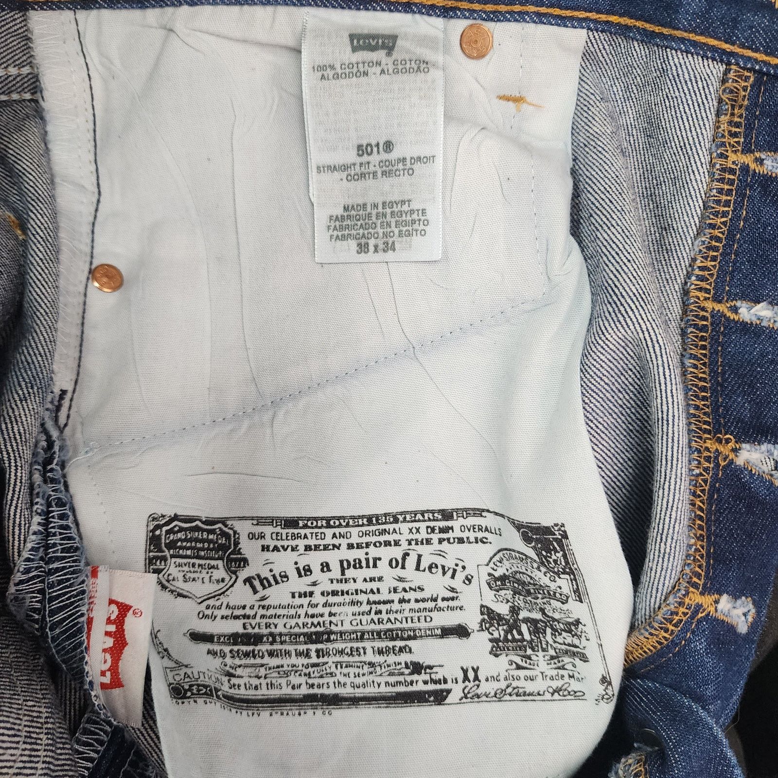 Levi's Levi's Dark Blue Button Fly 501 Straight Fit Denim Jeans Size US 38 / EU 54 - 4 Thumbnail