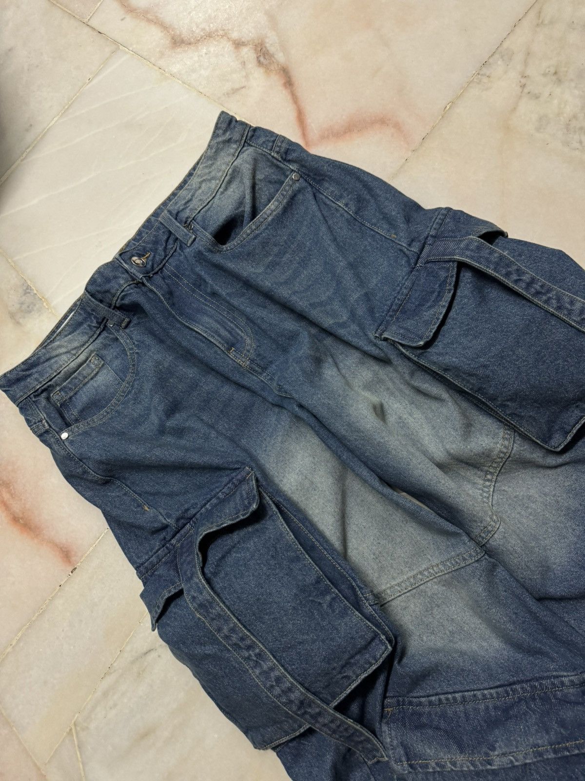 20471120 💥Insane Baggy💥NJ SUPER BAGGY POCKET BUSHPANTS BLEACH DENIM Size US 32 / EU 48 - 4 Thumbnail