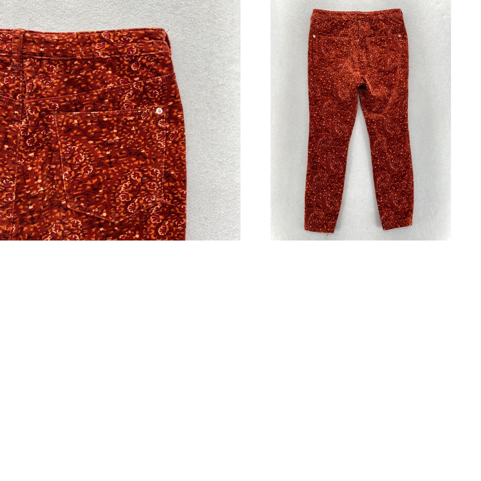 Vintage Pilcro Skinny Corduroy Pants Women's 31 Red Floral Button Fly Boyfriend Boho Slim Ankle Cotton Spandex Size 24" / US 00 / IT 34 - 9 Thumbnail