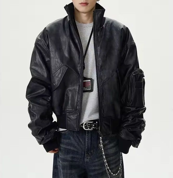 Leather Designer Punk Oversize Zip Up PU Leather Jacket Bomber Size US L / EU 52-54 / 3 - 2 Thumbnail
