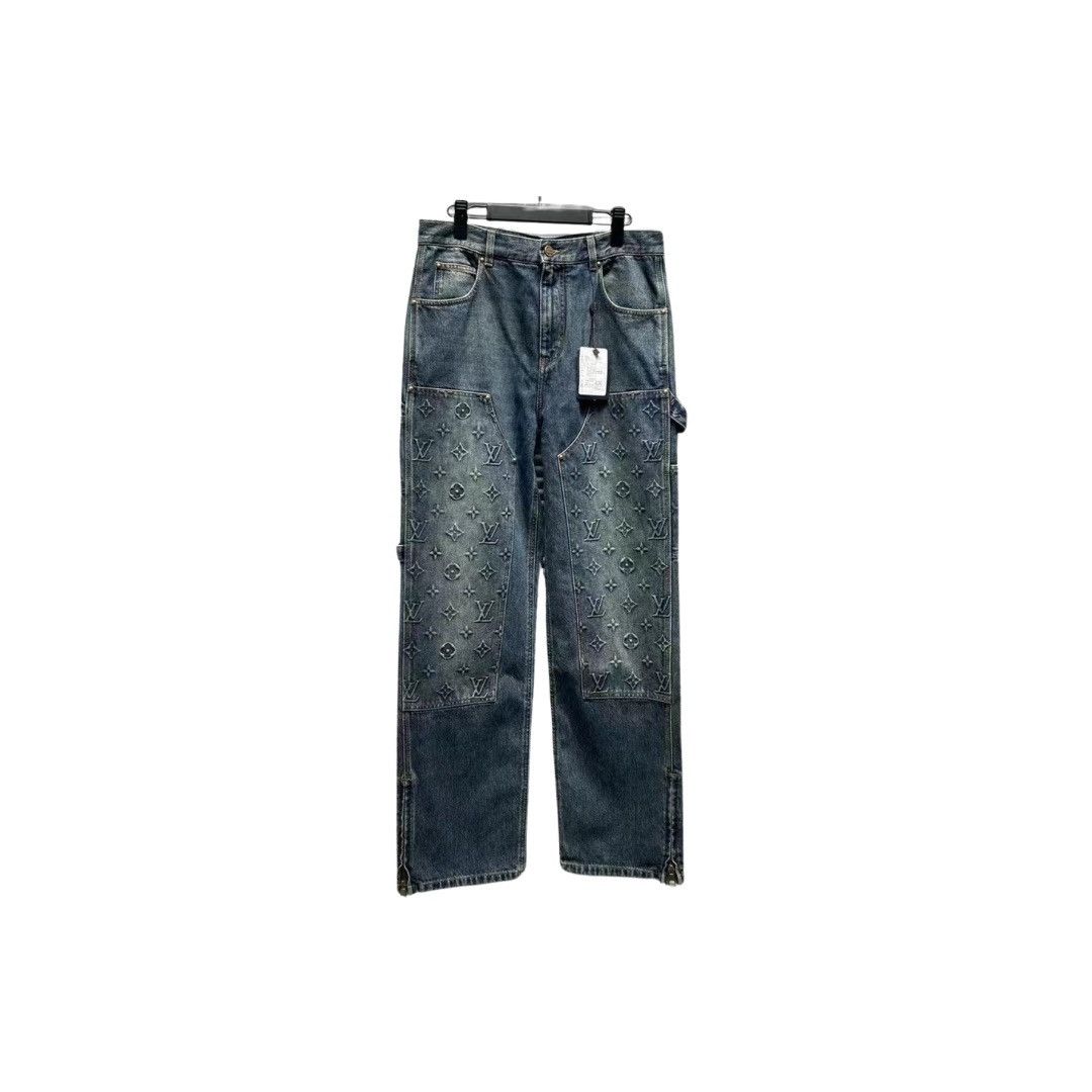 Image of Louis Vuitton Monogram Workwear Denim Carpenter Pants in Blue, Men's (Size 31)