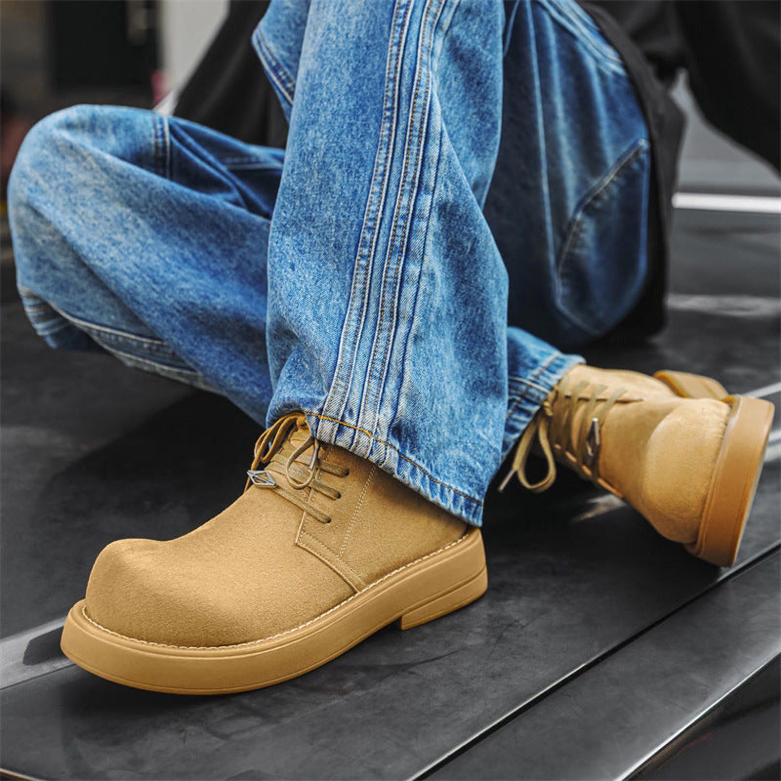 Leather Tan Suede Lace-Up Ankle Boots, Casual Desert Boots Size US 10 / EU 43 - 1 Thumbnail
