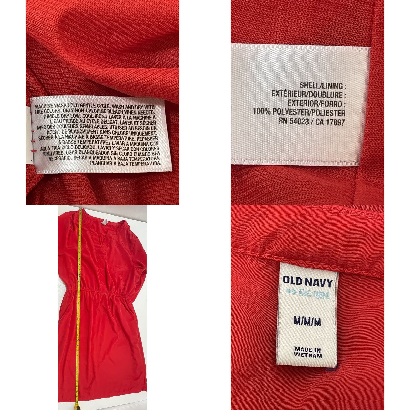 Old Navy Old Navy Dress Women Medium Red Lined V Neck Button Up 3/4 Sleeves Elastic Waist Knee Length Dress Size M / US 6-8 / IT 42-44 - 9 Thumbnail