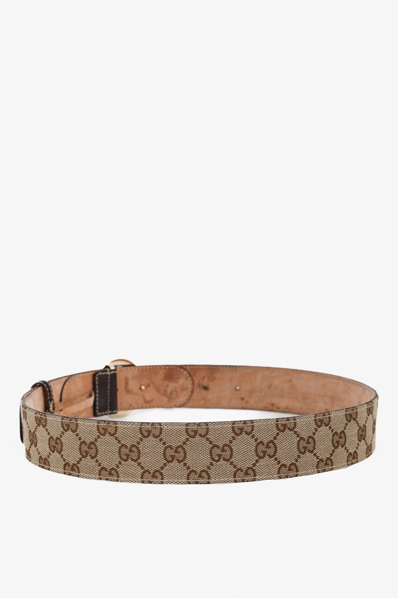 Gucci Gucci Beige GG Monogram Canvas Leather-Trim Belt Size ONE SIZE - 2 Thumbnail