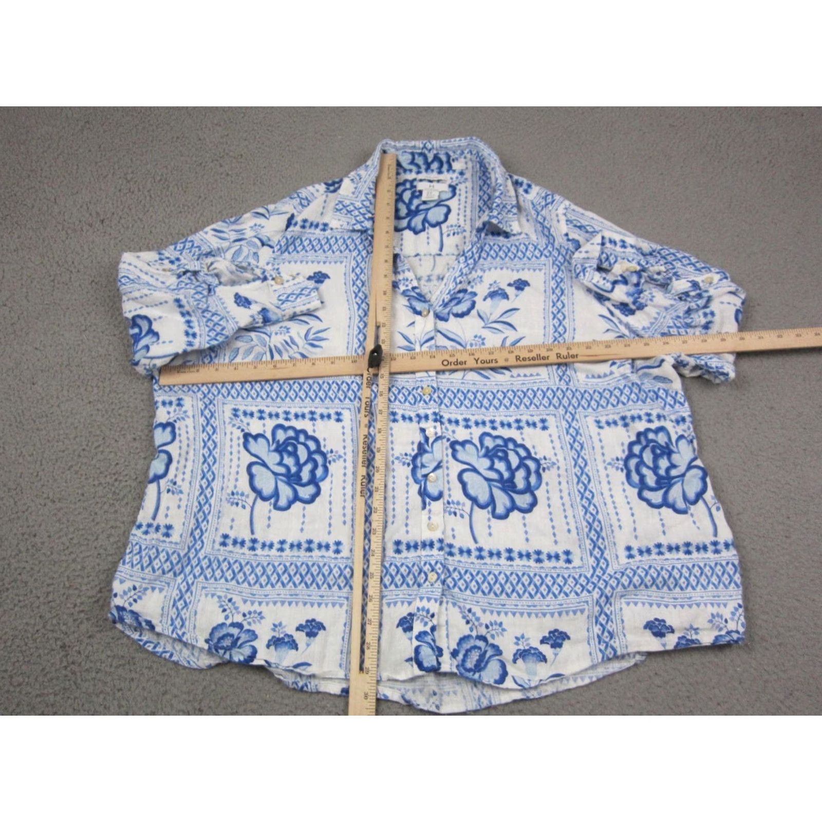 Halston Halston Shirt Womens 3X Blue White 100% Linen Floral Leisure Ladies Summer Size XXL / US 16-18 / IT 52-54 - 5 Thumbnail