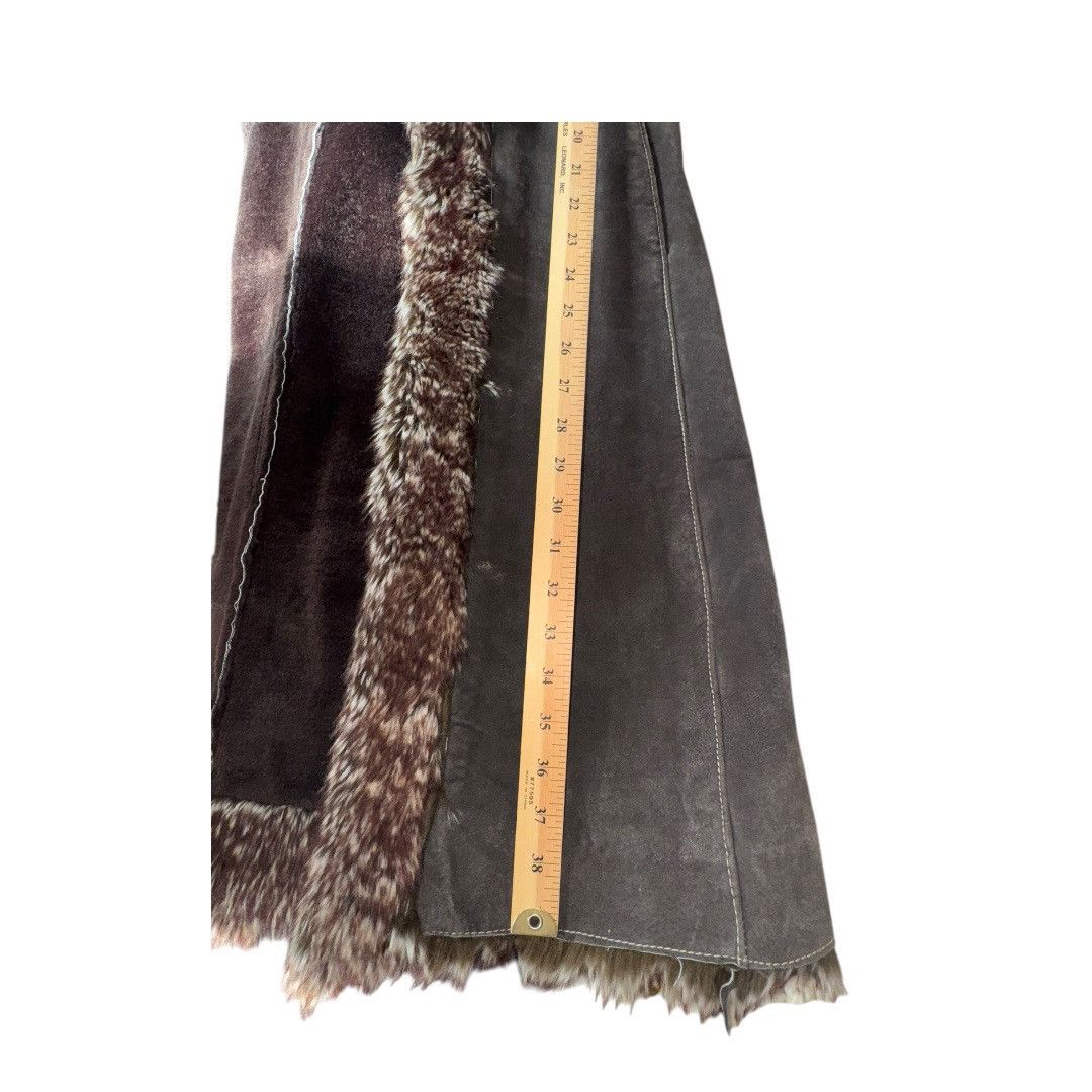 American Apparel × Vintage VTG Y2K Damselle LEATHER SUEDE LONG COAT WITH FAUX FUR TRIM Size L / US 10 / IT 46 - 11 Thumbnail