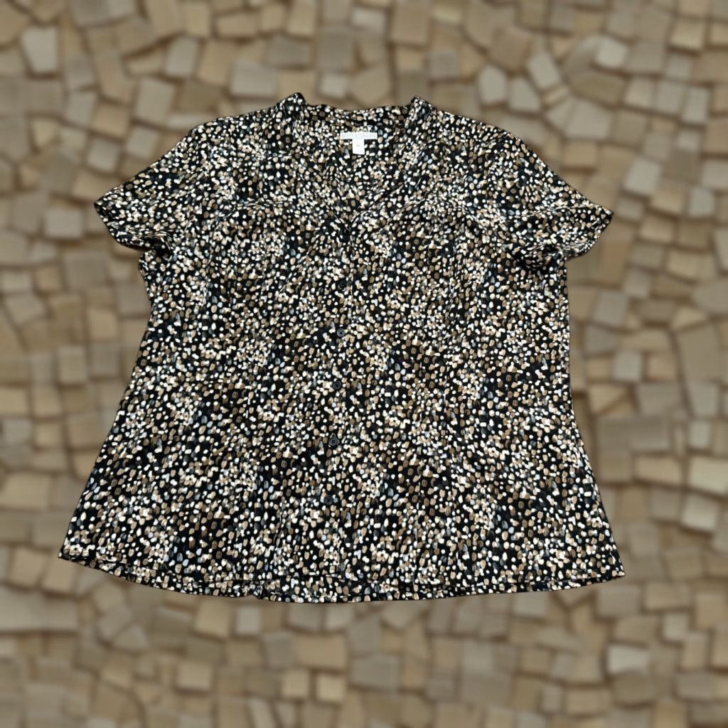 Vintage VINTAGE Dana Buchmann Shirt Women's XL Brown White Black Allover Print Button Up Size XL / US 12-14 / IT 48-50 - 1 Thumbnail