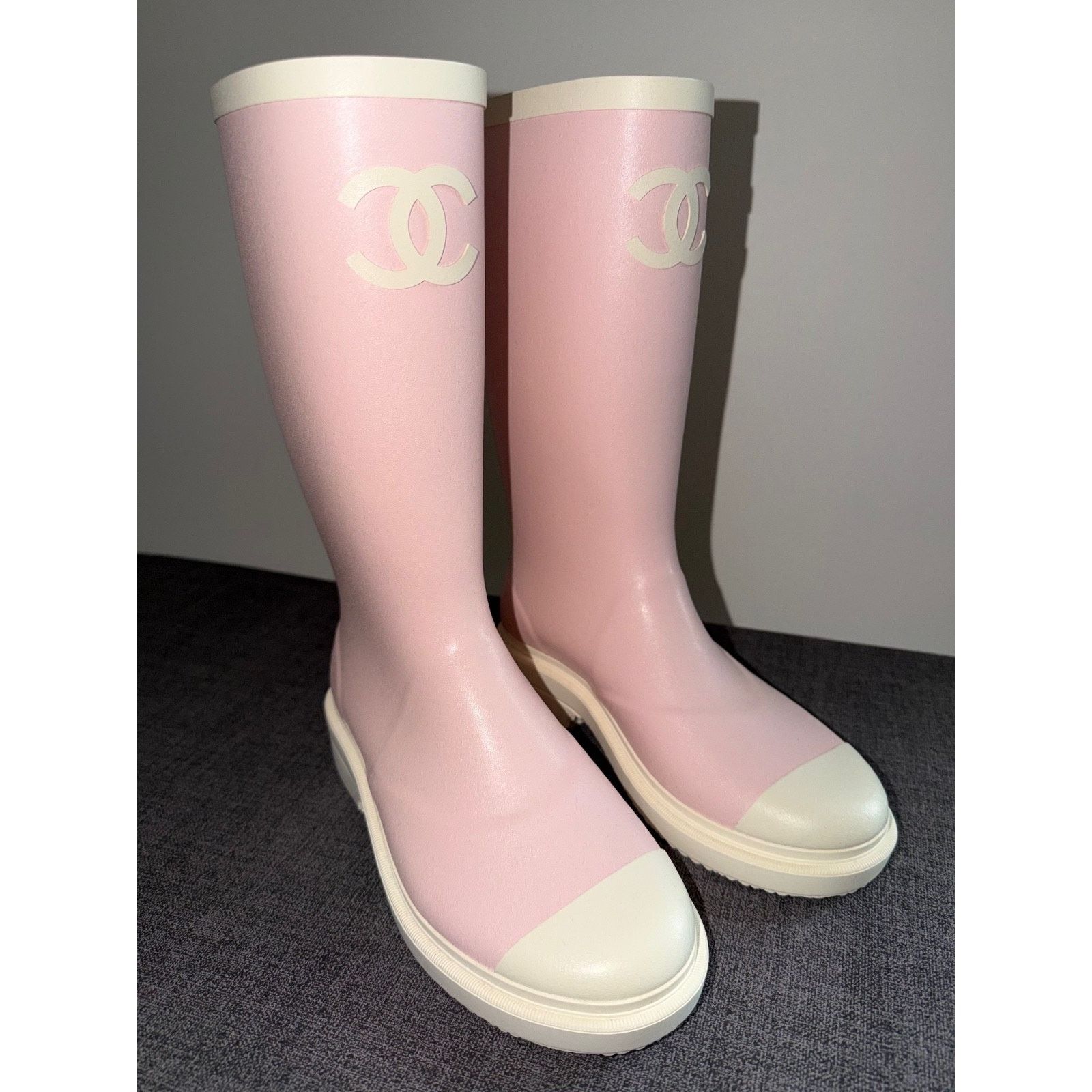 Chanel Chanel Rose Pink White Rubber Rain Boots 38 Size US 8 / IT 38 - 10 Thumbnail