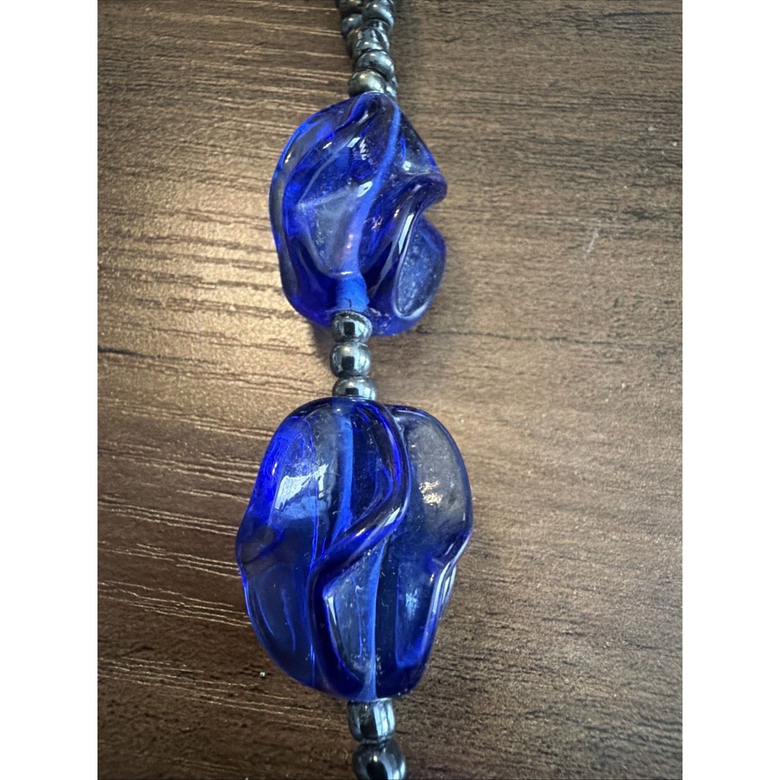 The Unbranded Brand Agate Navy Blue Chunky Necklace Silver Tone Button Size ONE SIZE - 2 Thumbnail