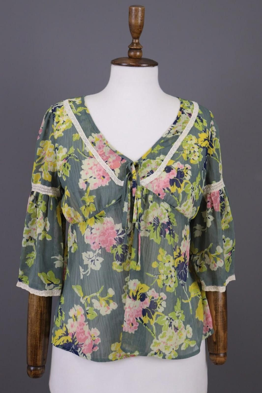 Denim & Supply Ralph Lauren Denim & Supply Ralph Lauren Green Floral Blouse Top Size S Size S / US 4 / IT 40 - 1 Thumbnail