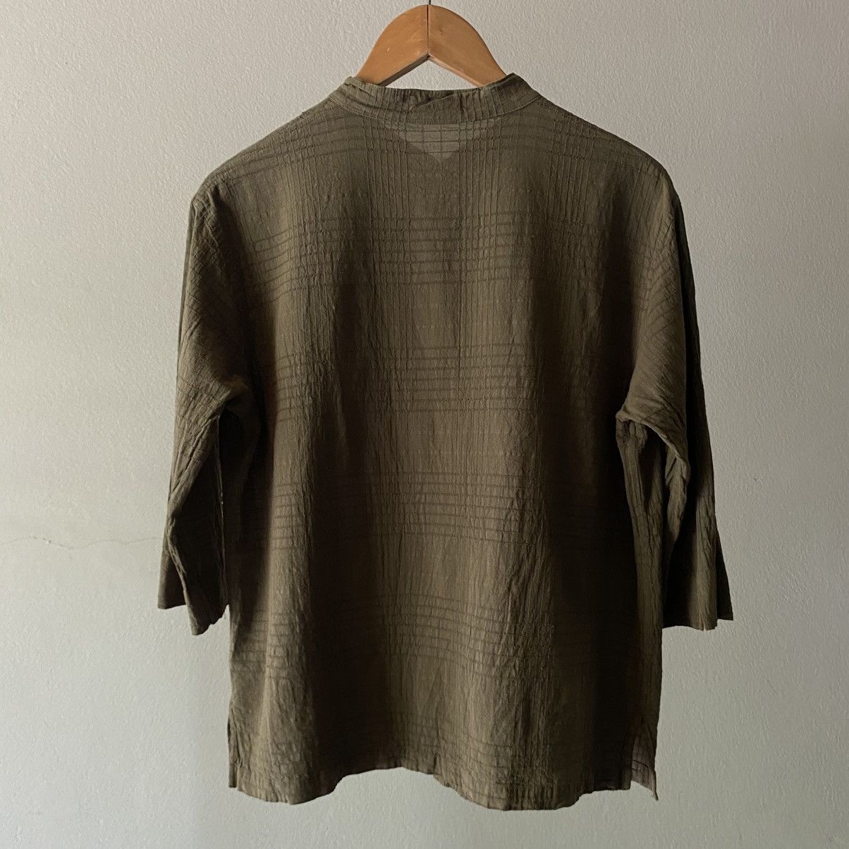 Issey Miyake Plantation Olive Textured Button-Down Tunic Size M / US 6-8 / IT 42-44 - 10 Thumbnail