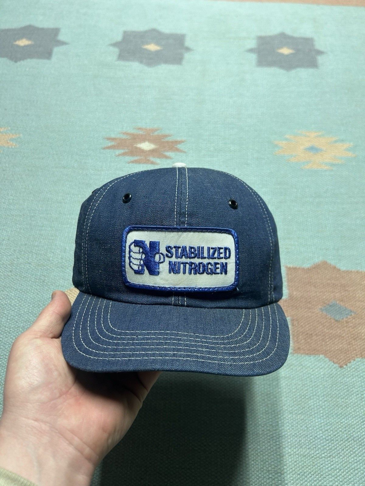 Vintage Vtg 80 snapback hat denim stabilized nitrogen patch made USA Size ONE SIZE - 2 Thumbnail