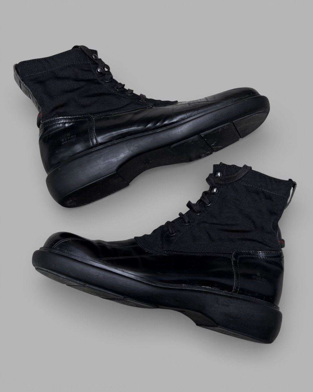Gucci 🔥Rare VTG GUCCI Army Motorcycle Leather / Nylon Shoes Size US 10.5 / EU 43-44 - 2 Thumbnail