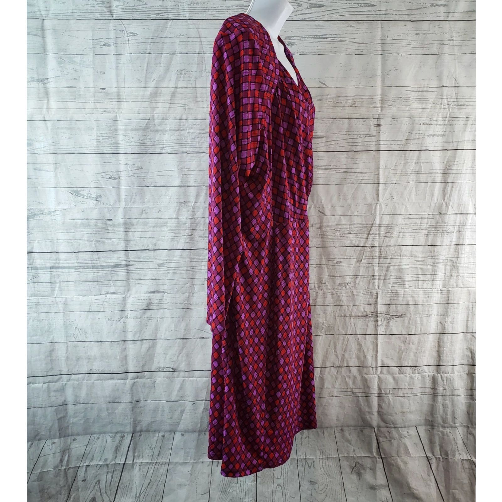 Bob Mackie Bob Mackie Womens Dress XL Wrap Dress Long Sleeve Purple Red Geometric Pattern Knee Length Vintage No Womens Size XL / US 12-14 / IT 48-50 - 3 Thumbnail