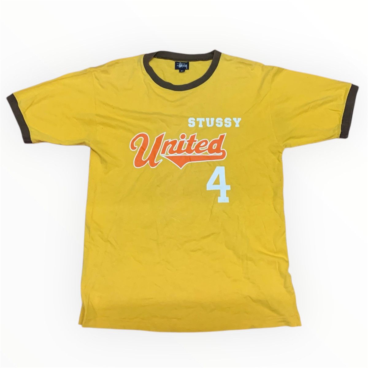 VINTAGE STUSSY L LOGO GREY RINGER T SHIRT MADE IN AUSTRALIA