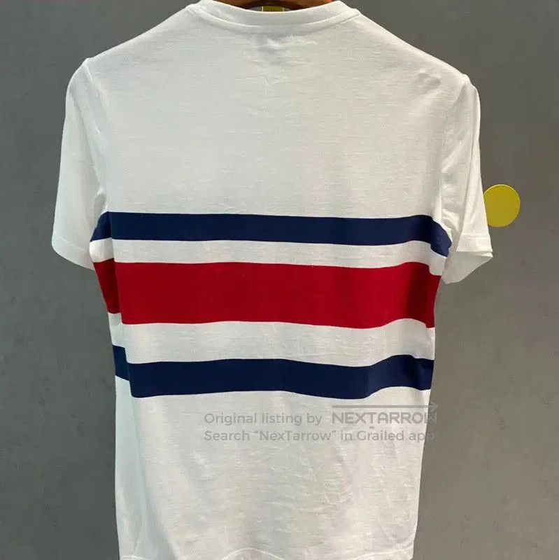 Prada Men's White T-Shirt with Stripes.