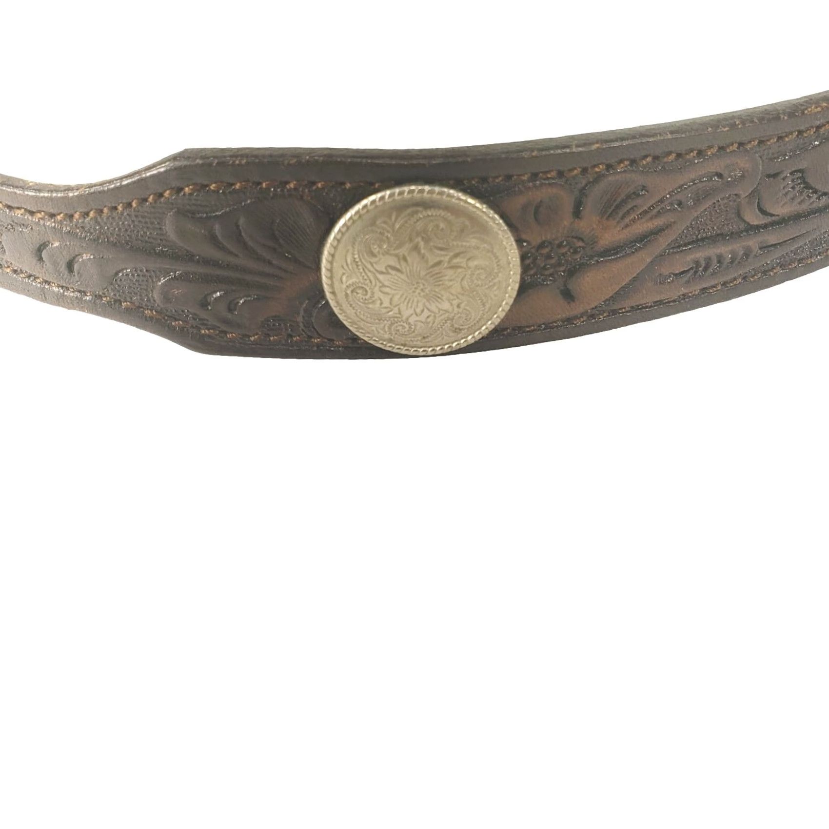 Vintage Chamber Collection Women Belt Brown Tooled Leather 1” Silver Conchos Size 30 Western Buckle Adjustable Vintage: No Size ONE SIZE - 2 Thumbnail