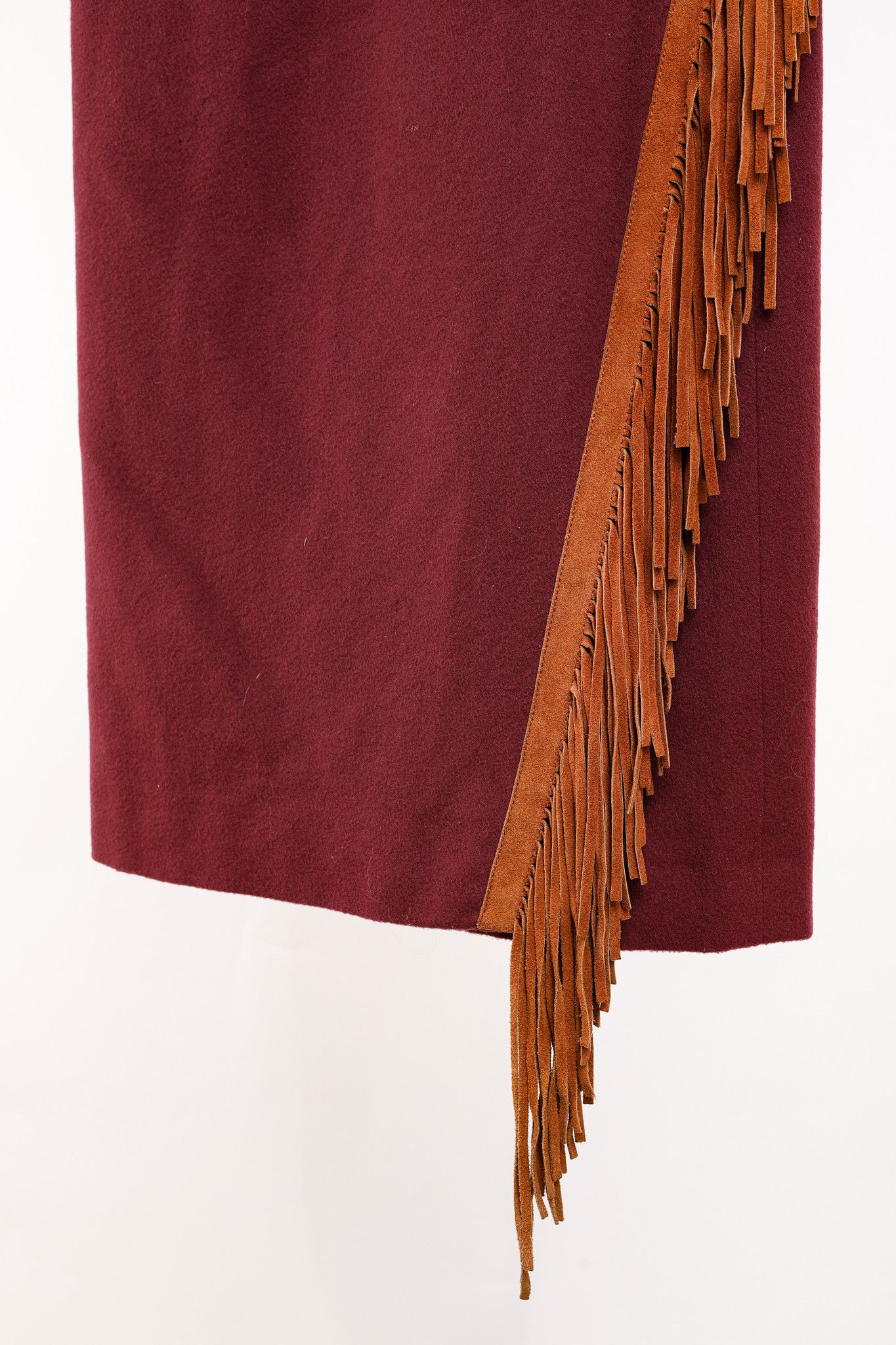 Designer Ritz Saddler Wool & Cashmere Suede-Fringe Midi Skirt Size 30" / US 8 / IT 44 - 6 Thumbnail
