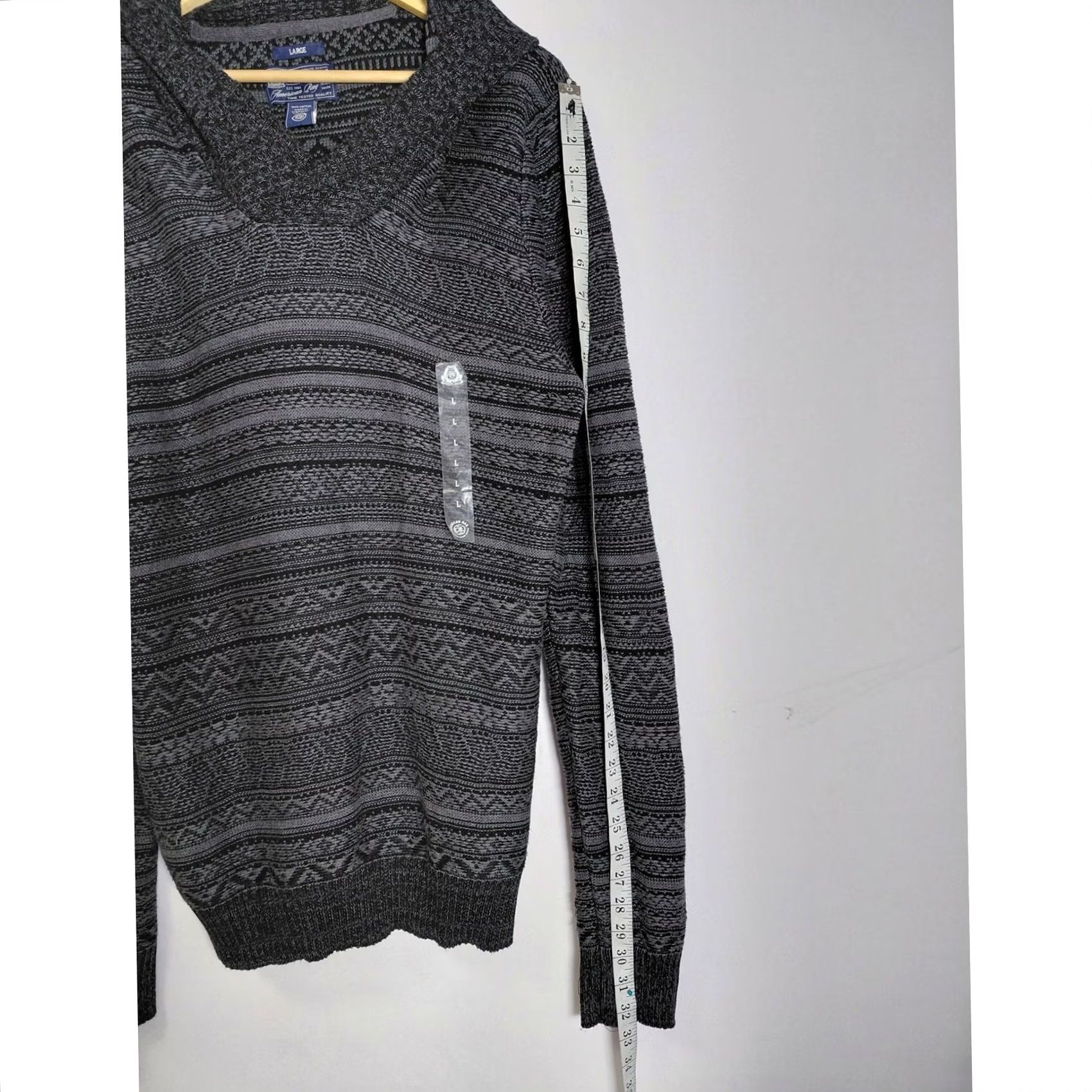 Vintage American Rag Sweater Gray Patterned Knit 100% Cotton V-Neck Long Sleeve Size L Men Size US L / EU 52-54 / 3 - 5 Thumbnail