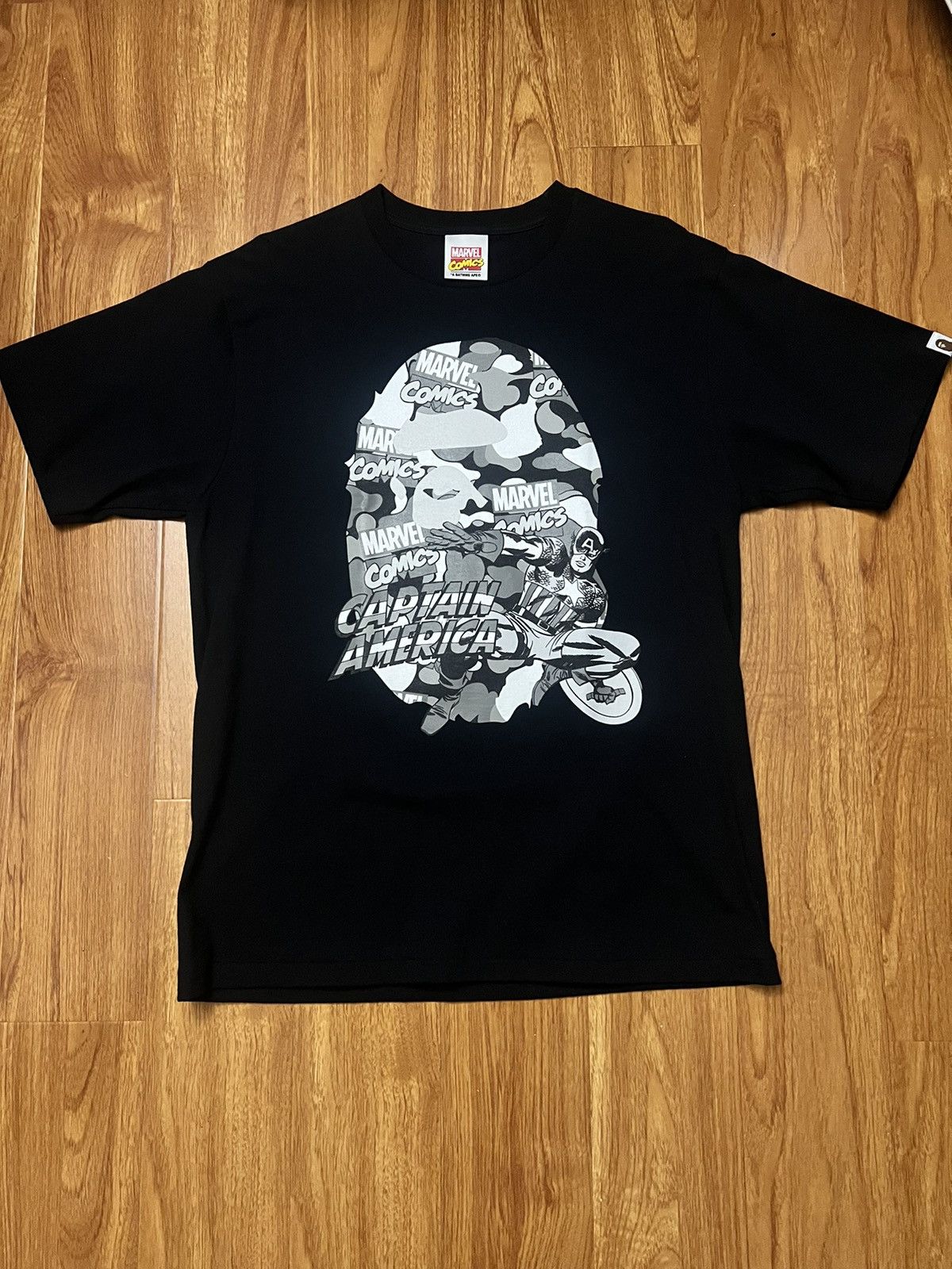 Bape BAPE × Marvel Camo Captain America Ex Tee Black Size L | Grailed