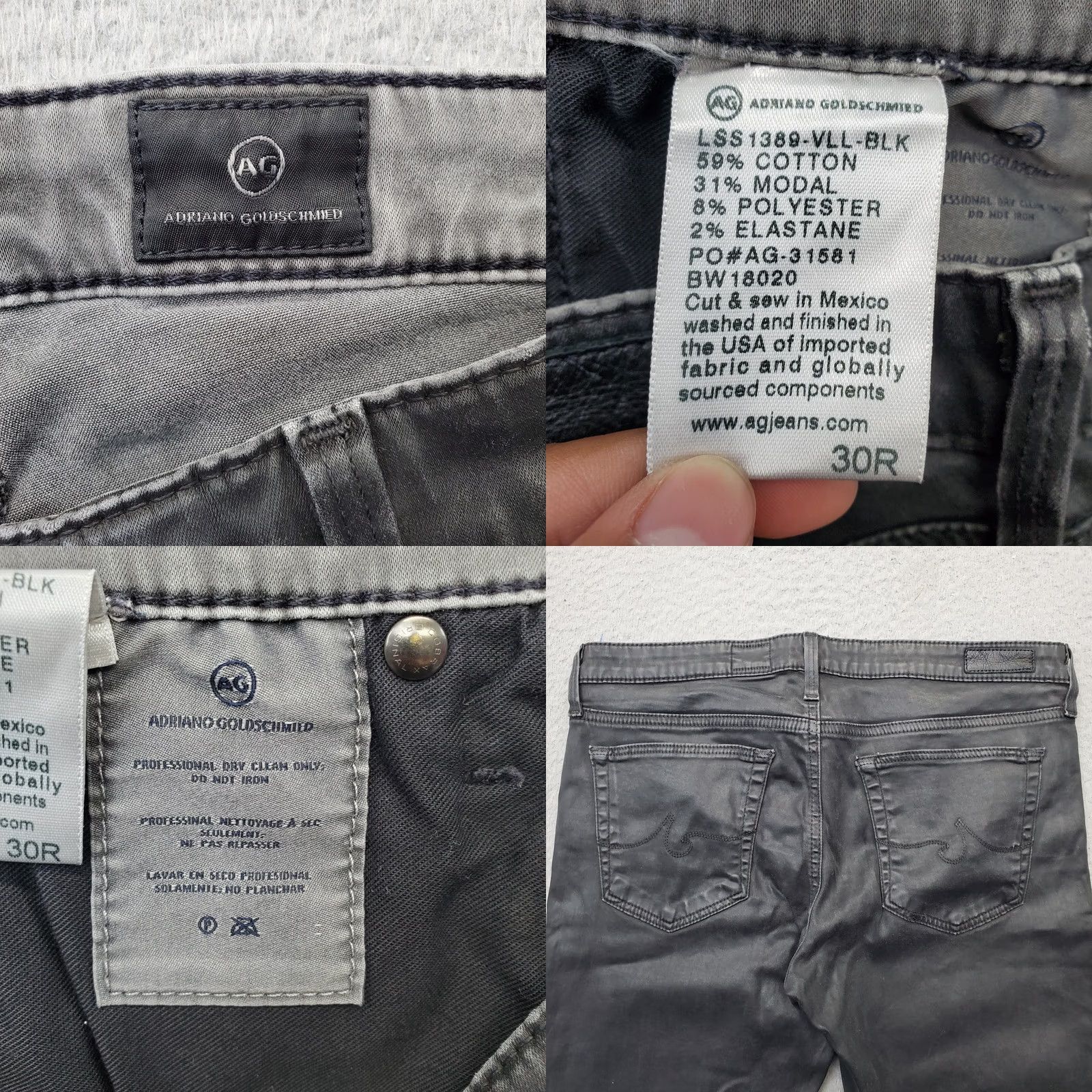 Denime AG Adriano Goldschmied Jeans Women's 30R Black Denim Cotton Super Skinny Size 30" / US 8 / IT 44 - 8 Thumbnail