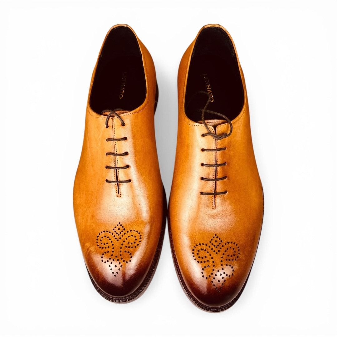 Lethato Tan Patina Medallion Toe Oxford Leather Shoes 12.5 display picture 3
