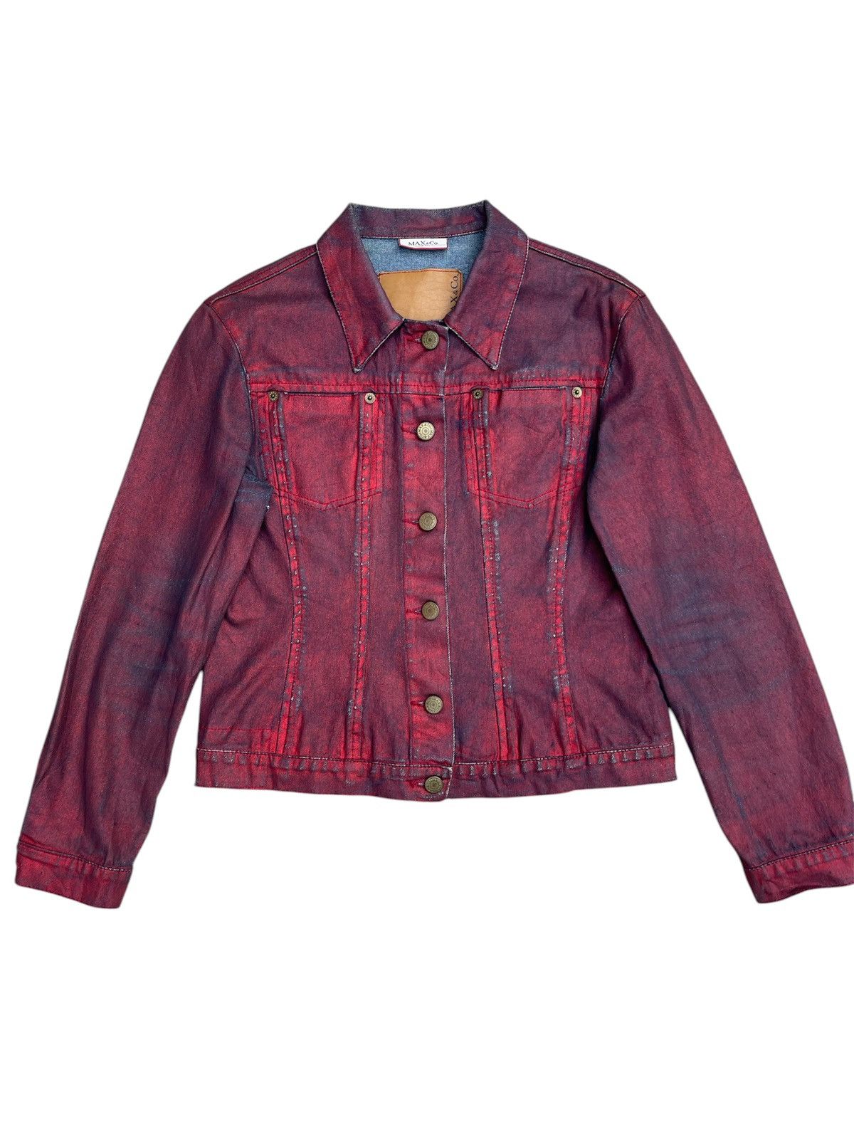 Other MAX&Co. Red Denim Jacket Distressed Finish Rugged Charm Size S / US 4 / IT 40 - 1 Thumbnail