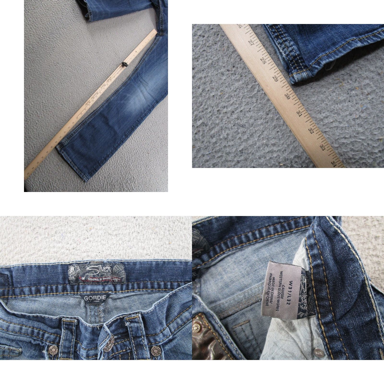Silver Jeans Co. VINTAGE Silver Jeans Gordie Straight Leg Jeans 5-Pocket Mens 31x32 Blue Denim Read Missing Pockets Size US 31 - 9 Thumbnail