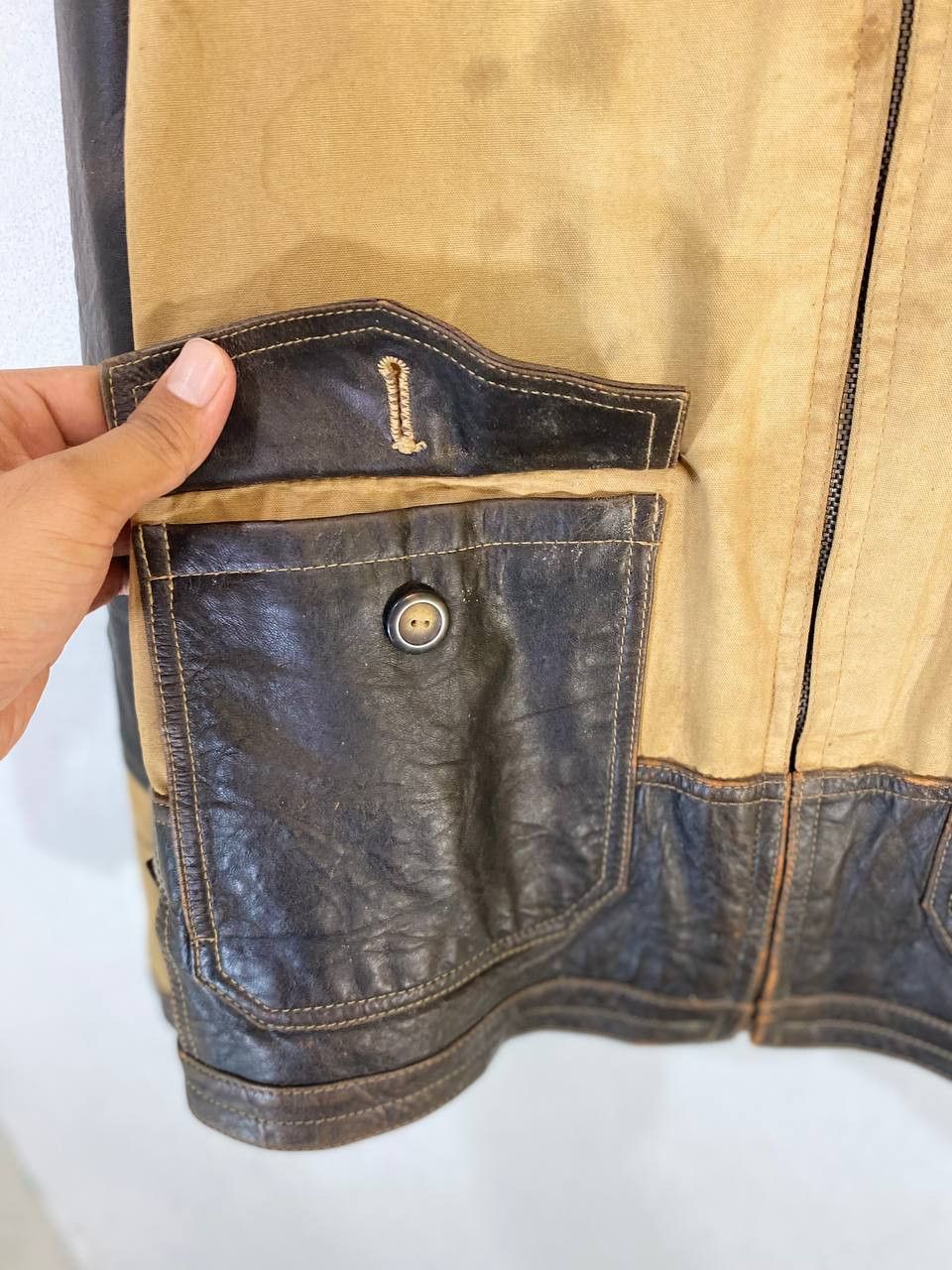Japanese Brand vintage japanese brands partially leather jacket nice design Size US XL / EU 56 / 4 - 5 Thumbnail