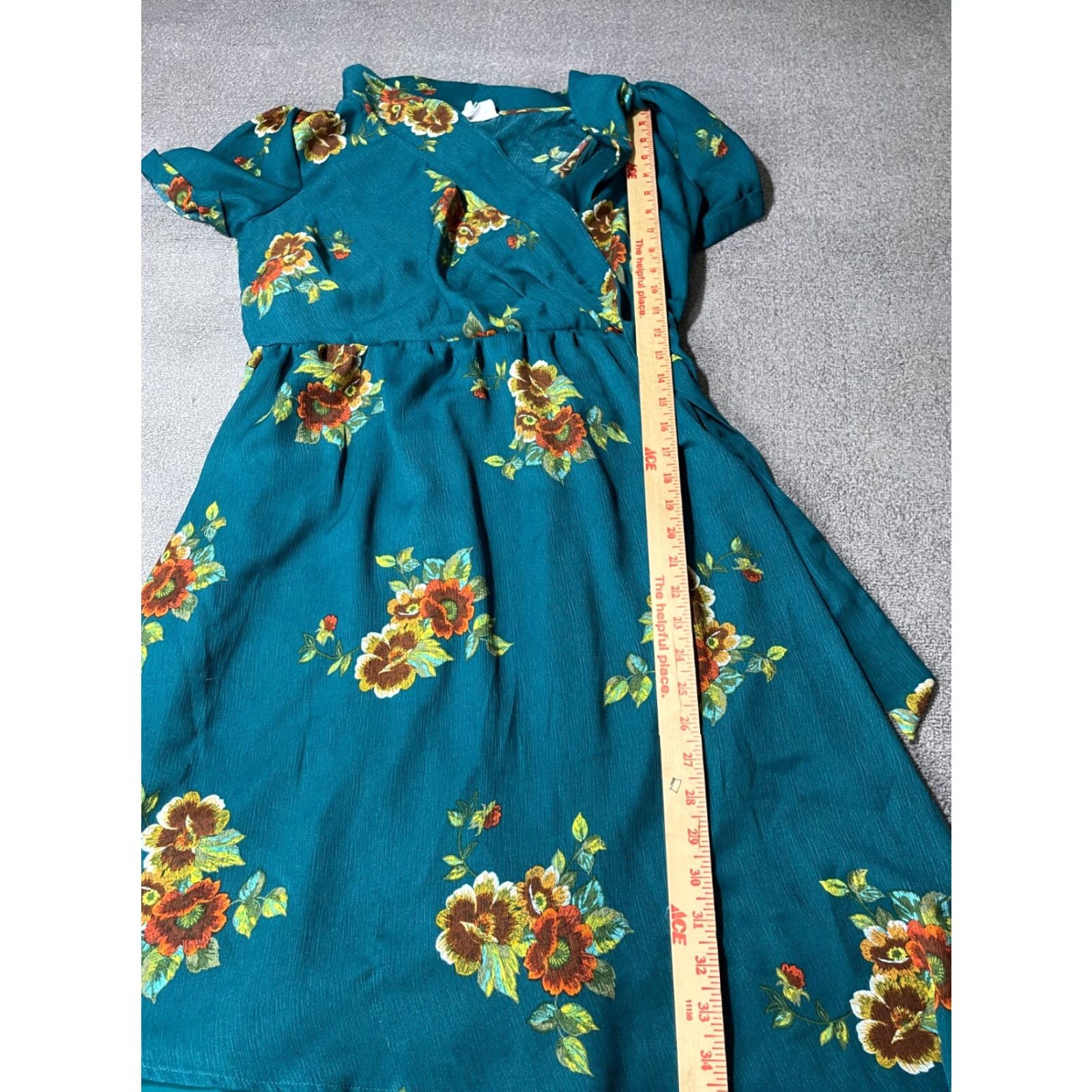 Vintage Superfoxx Dress Womens Large L Blue Floral Short Sleeve V-Neck Pullover Midi A-Line Embroidered Sheer Bohemian Modern Preppy Casual Formal Wedding Size 36" / US 14 / IT 50 - 2 Thumbnail