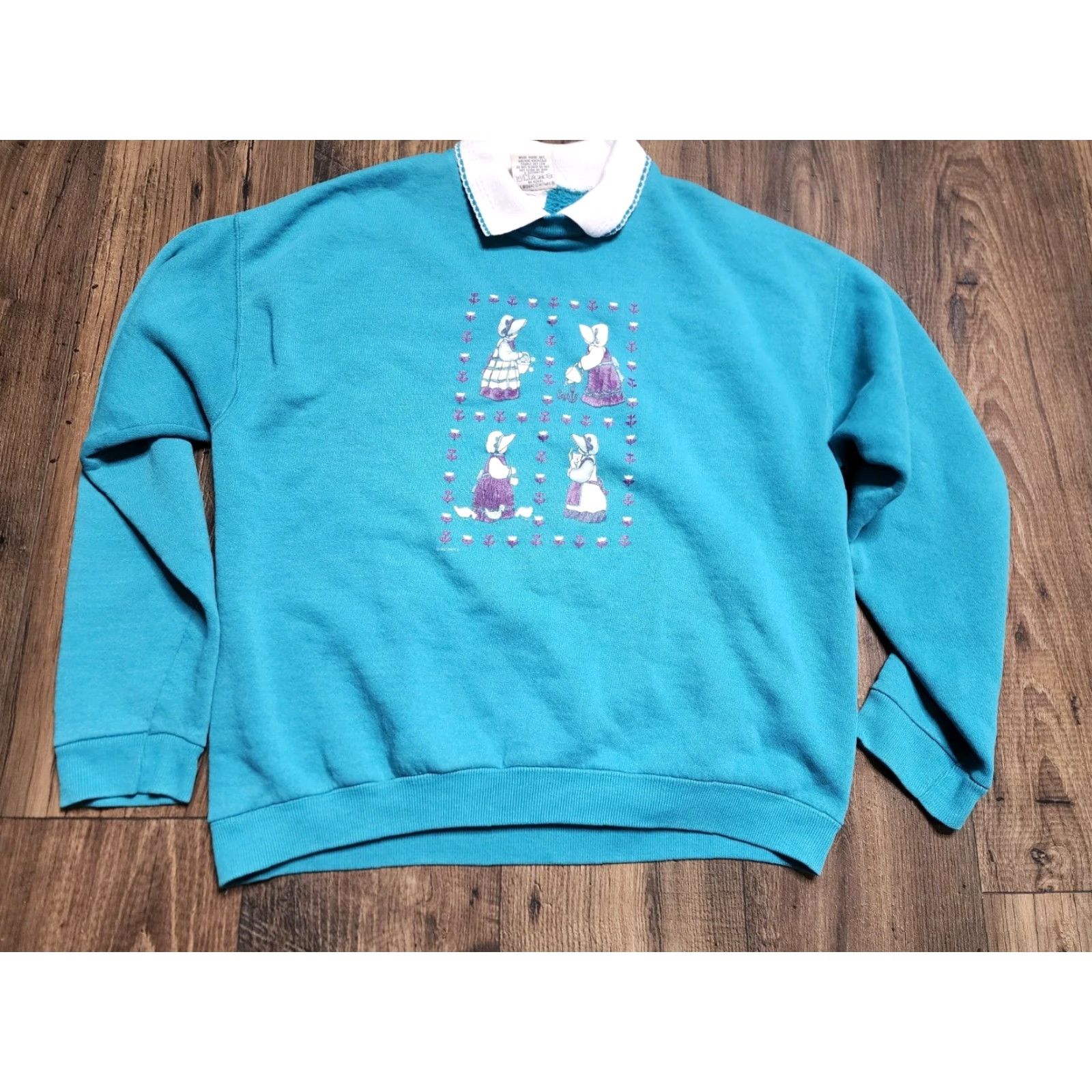 Nutmeg VINTAGE 80s Nutmeg Women's Cotton Blend L Blue Pullover Sweatshirt Cottagecore Size L / US 10 / IT 46 - 6 Thumbnail