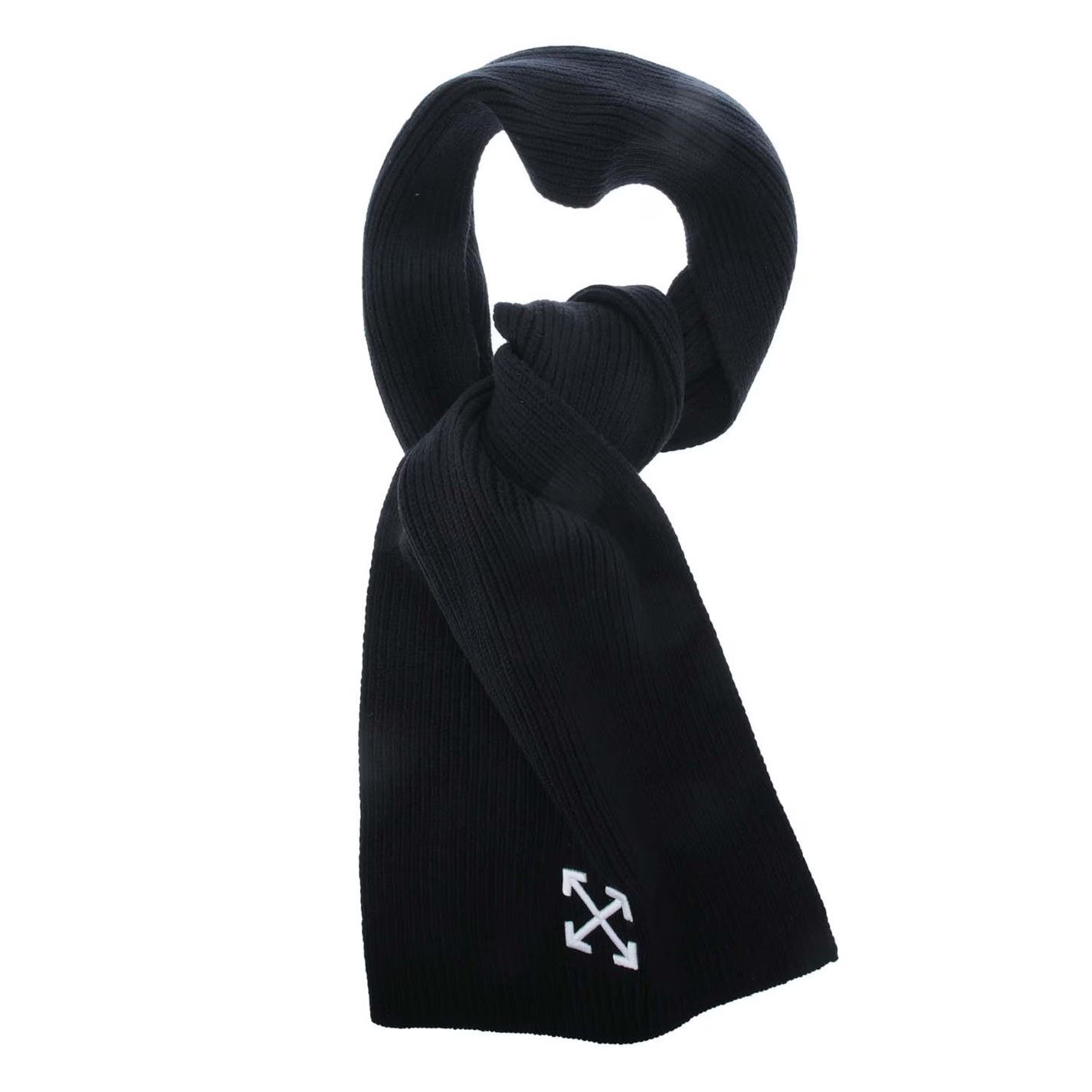 Off-White o1g2r1mq0225 Size: OS / Arrow Ribbed Wool Scarf in Black Size ONE SIZE - 1 Thumbnail