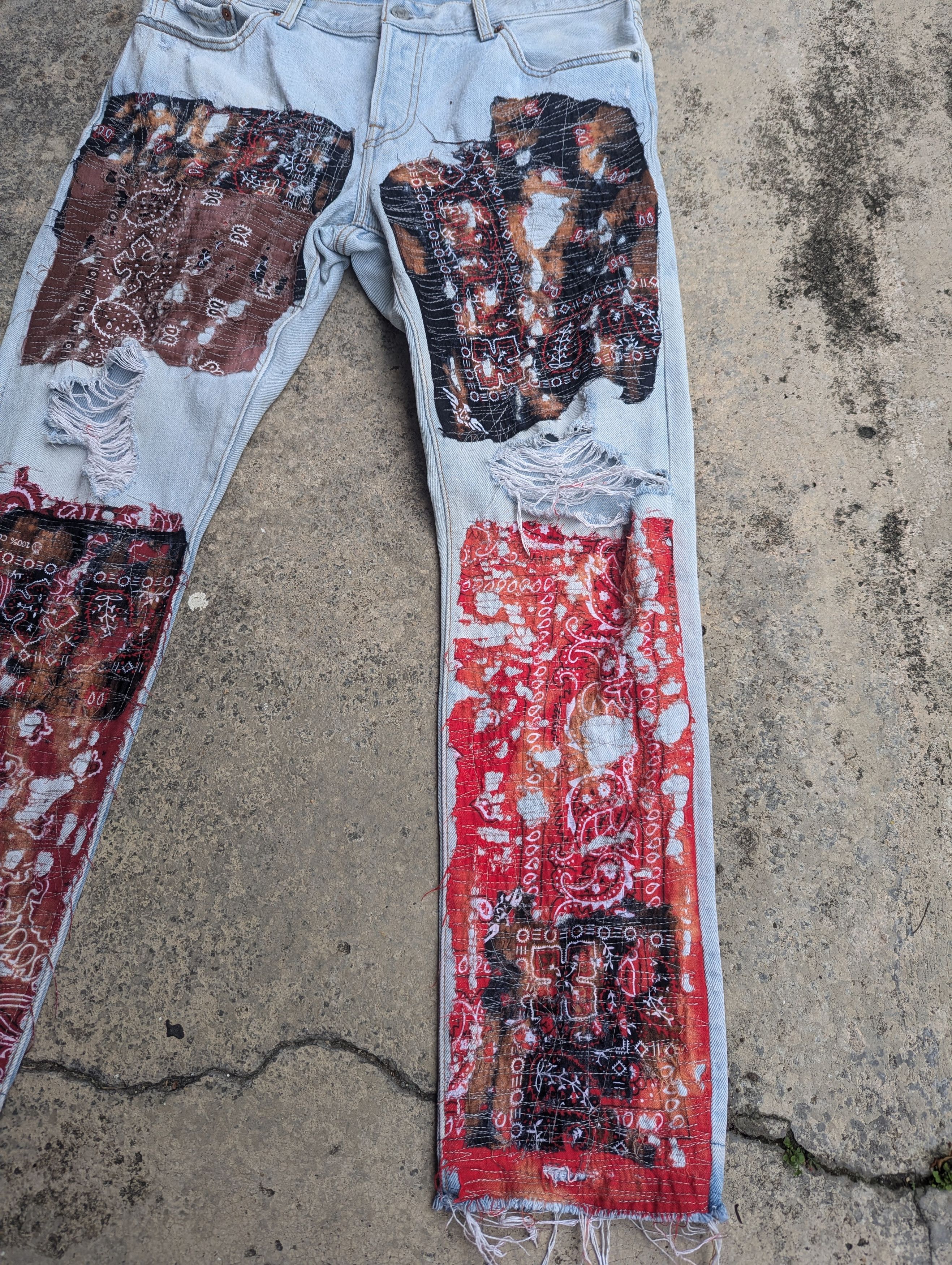 Art Comes First × Levi's Levis 501 Jeans Bandana Boro Distressed Custom Made Size 33" - 2 Thumbnail