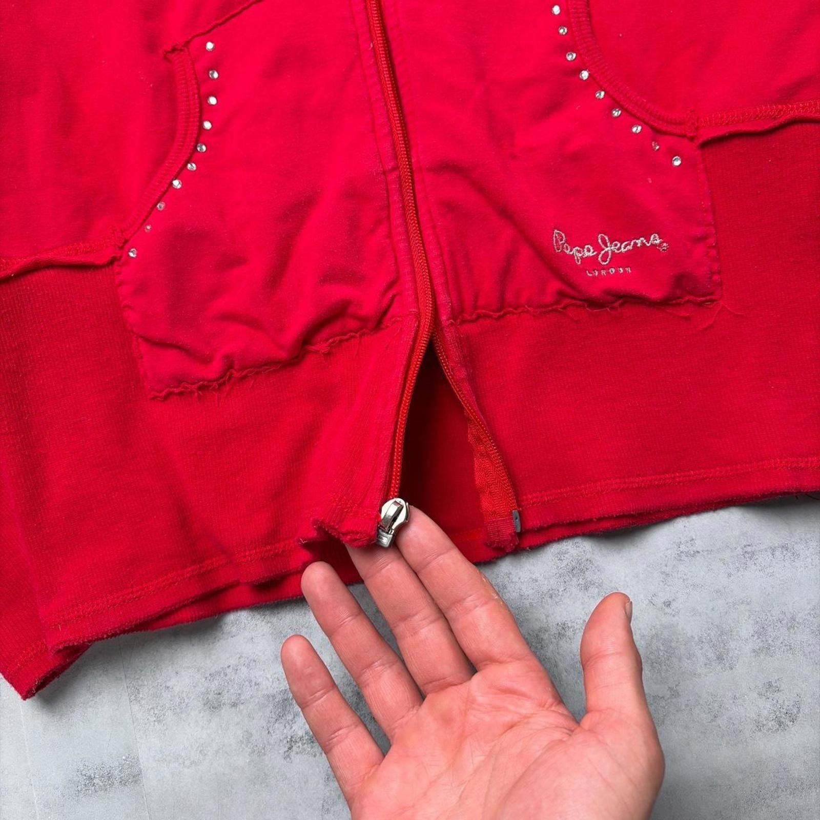 Pepe Jeans Y2K Red Pep Jeans Grunge Rhinestone Skater Zip Up Hoodie Size L / US 10 / IT 46 - 5 Thumbnail