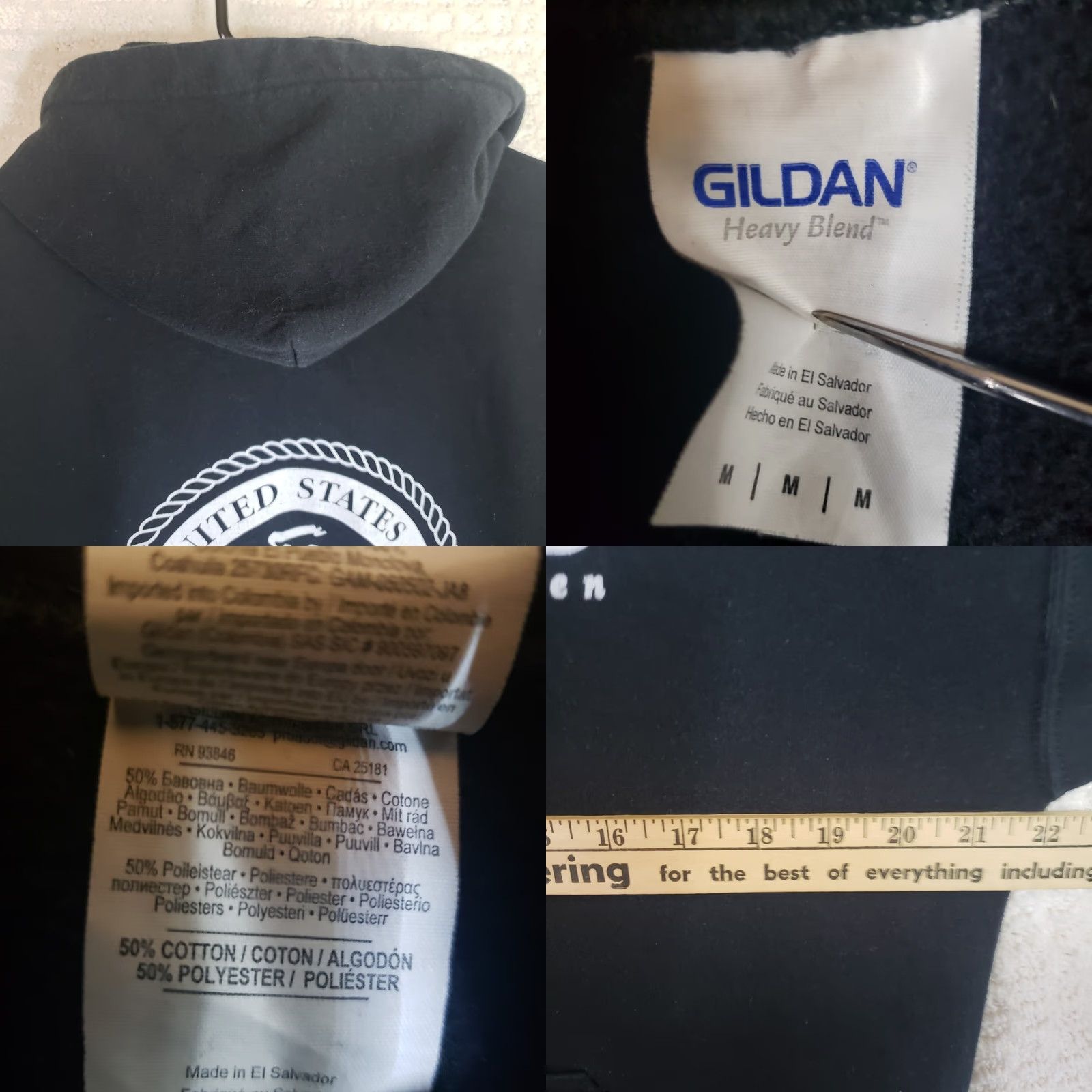 Gildan VINTAGE US Marines Hoodie Mens M Black Jersey Sweatshirt Pullover White Graphic Gildan Size US M / EU 48-50 / 2 - 9 Thumbnail