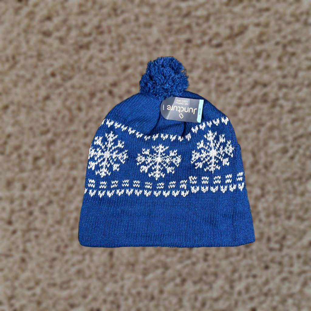 Vintage Juncture Beanie Toque Adult One Size Blue Knit Polyester Fair Isle Pom Ski NEW Size ONE SIZE - 1 Thumbnail