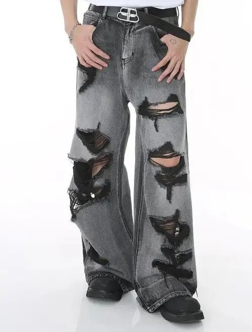 Japanese Brand Worn Out Wide Leg Denim Size US 29 - 2 Thumbnail
