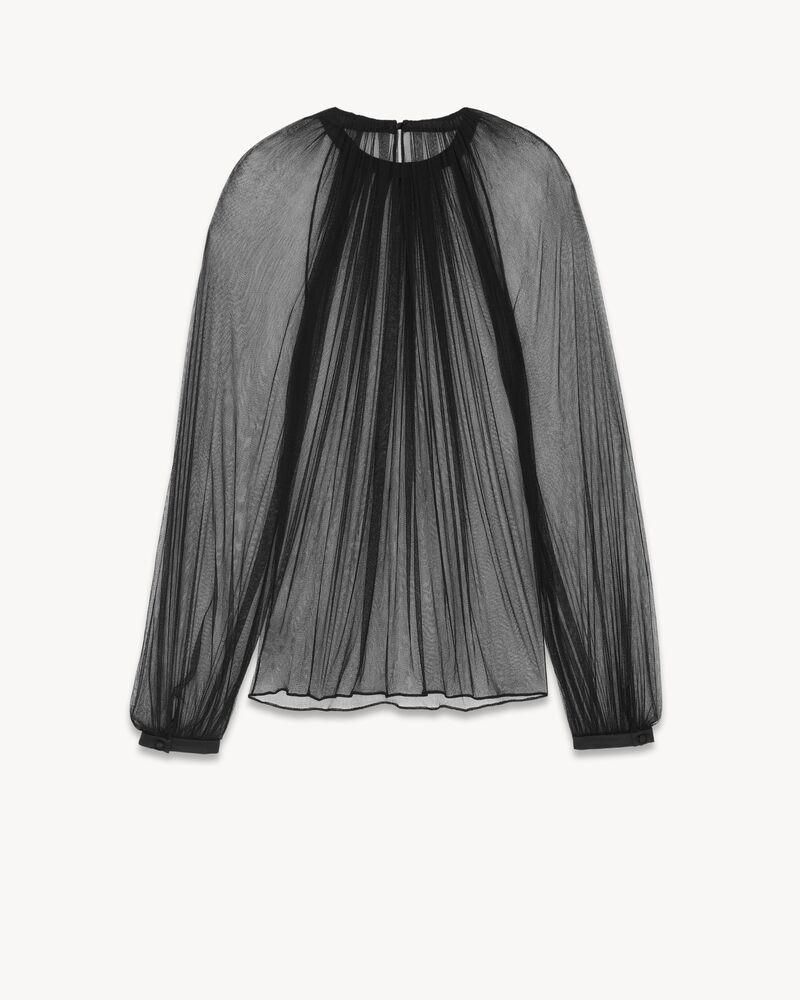 Saint Laurent Paris o1s1wg110325 Gathered Blouse in Silk Tulle in Black Size US XL / EU 56 / 4 - 1 Thumbnail