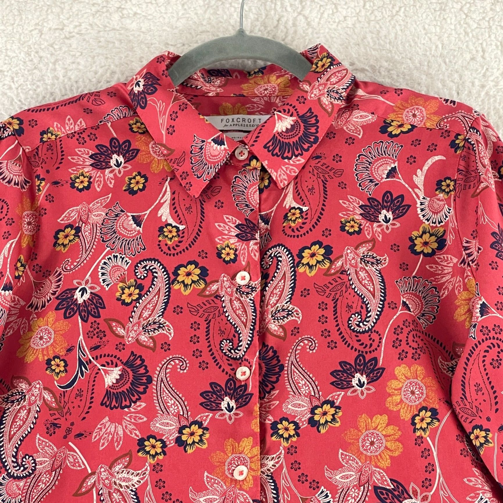Vintage Foxcroft Button-Up Shirt Womens Size 16 Petite Red Paisley Long Sleeve Cotton Size XXL / US 16-18 / IT 52-54 - 3 Thumbnail