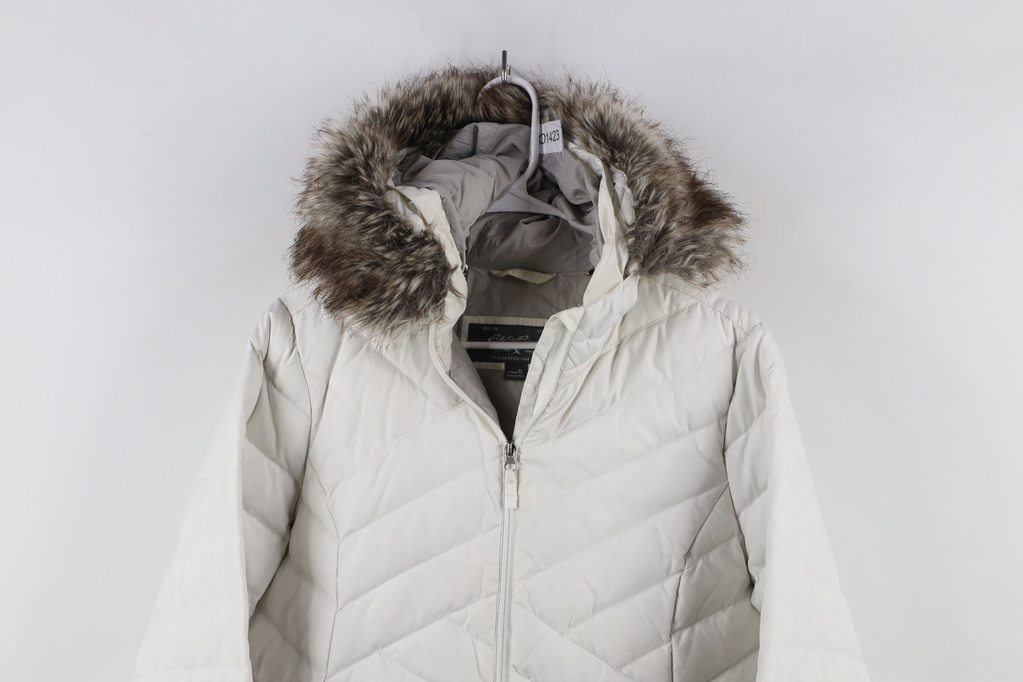 Eddie Bauer × Vintage Eddie Bauer Distressed Goose Down Hooded Puffer Jacket White Size L / US 10 / IT 46 - 2 Thumbnail