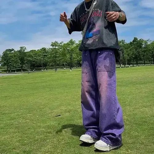 Japanese Brand VIBE Purple Y2K Jeans Men Casual Streetwear Size US 30 / EU 46 - 8 Thumbnail
