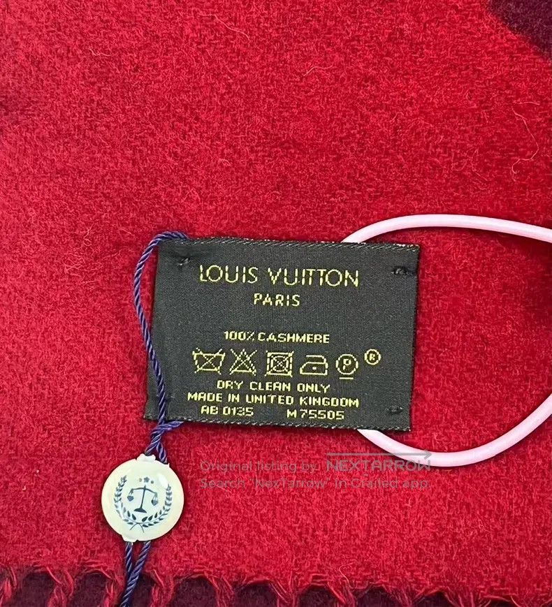 Louis Vuitton Louis Vuitton Red logo printed double-sided cashmere scarf Size ONE SIZE - 4 Thumbnail