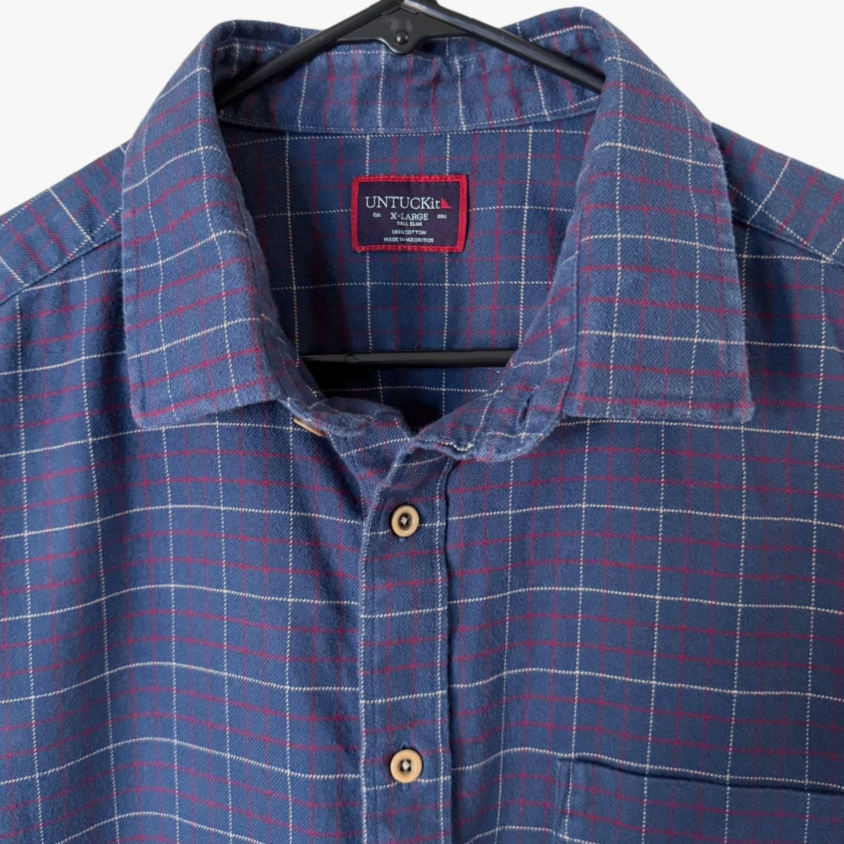 UNTUCKit VINTAGE UNTUCKit Men’s Plaid Button-Up Shirt XL Tall Slim Cotton Long Sleeve Blue Casual Office Western Size US XL / EU 56 / 4 - 5 Thumbnail